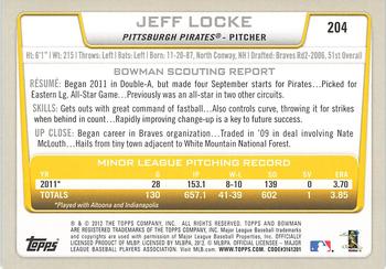 2012 Bowman - Gold #204 Jeff Locke Back