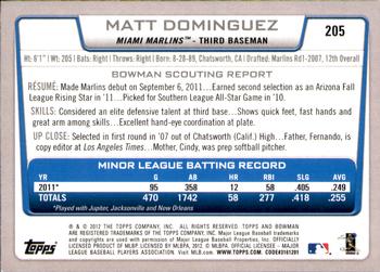 2012 Bowman - Gold #205 Matt Dominguez Back