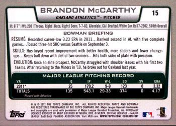 2012 Bowman - International #15 Brandon McCarthy Back