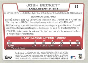 2012 Bowman - International #64 Josh Beckett Back