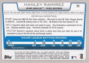 2012 Bowman - International #71 Hanley Ramirez Back