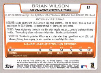 2012 Bowman - International #89 Brian Wilson Back