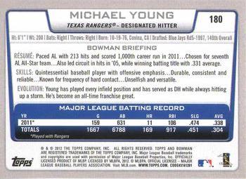2012 Bowman - International #180 Michael Young Back