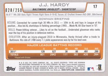 2012 Bowman - Orange #17 J.J. Hardy Back
