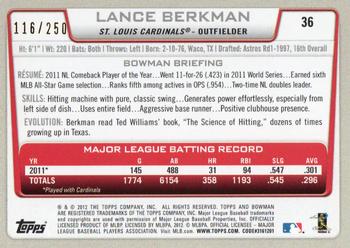 2012 Bowman - Orange #36 Lance Berkman Back