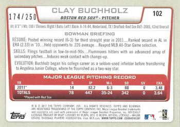 2012 Bowman - Orange #102 Clay Buchholz Back