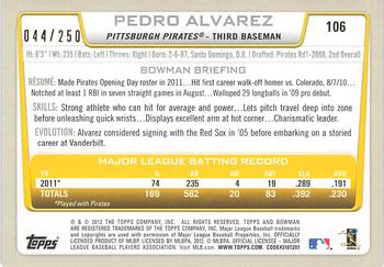 2012 Bowman - Orange #106 Pedro Alvarez Back