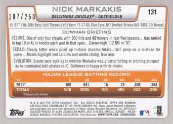 2012 Bowman - Orange #131 Nick Markakis Back