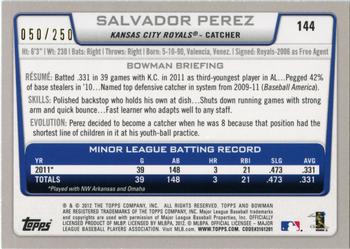 2012 Bowman - Orange #144 Salvador Perez Back