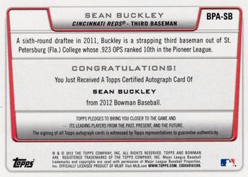 2012 Bowman - Prospect Autographs #BPA-SB Sean Buckley Back