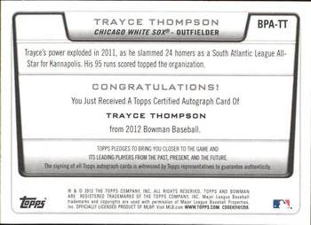 2012 Bowman - Prospect Autographs #BPA-TT Trayce Thompson Back
