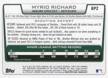 2012 Bowman - Prospects #BP2 Myrio Richard Back