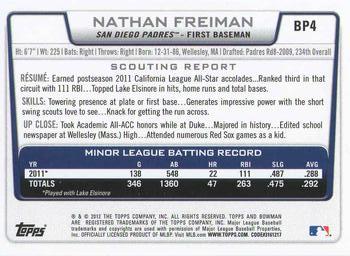2012 Bowman - Prospects #BP4 Nathan Freiman Back