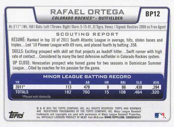 2012 Bowman - Prospects #BP12 Rafael Ortega Back