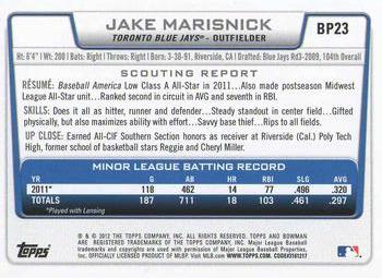 2012 Bowman - Prospects #BP23 Jake Marisnick Back