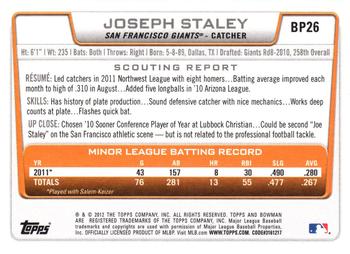 2012 Bowman - Prospects #BP26 Joseph Staley Back