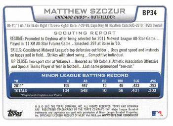 2012 Bowman - Prospects #BP34 Matthew Szczur Back