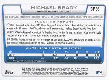 2012 Bowman - Prospects #BP36 Michael Brady Back