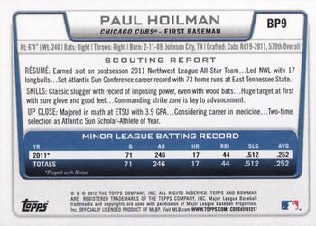 2012 Bowman - Prospects #BP9 Paul Hoilman Back