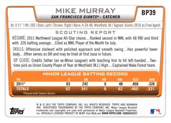 2012 Bowman - Prospects #BP39 Mike Murray Back