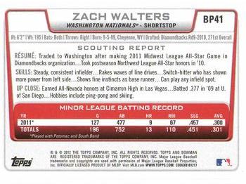 2012 Bowman - Prospects #BP41 Zach Walters Back