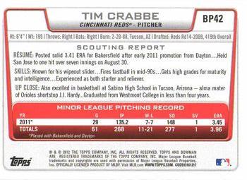 2012 Bowman - Prospects #BP42 Tim Crabbe Back