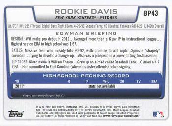2012 Bowman - Prospects #BP43 Rookie Davis Back