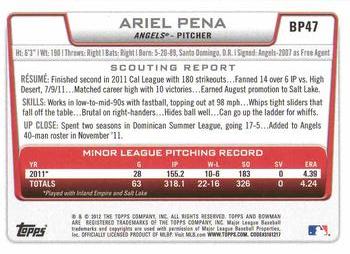2012 Bowman - Prospects #BP47 Ariel Pena Back