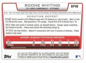 2012 Bowman - Prospects #BP48 Boone Whiting Back