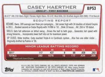 2012 Bowman - Prospects #BP53 Casey Haerther Back