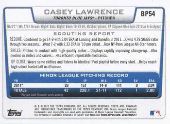 2012 Bowman - Prospects #BP54 Casey Lawrence Back