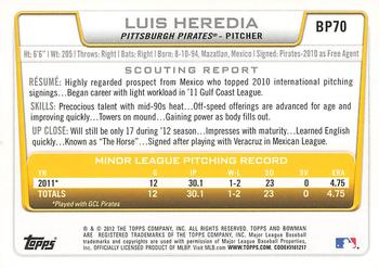 2012 Bowman - Prospects #BP70 Luis Heredia Back