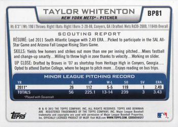 2012 Bowman - Prospects #BP81 Taylor Whitenton Back