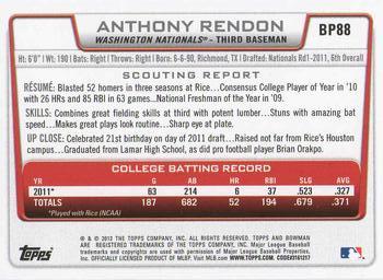 2012 Bowman - Prospects #BP88 Anthony Rendon Back