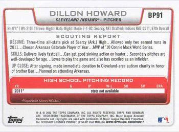 2012 Bowman - Prospects #BP91 Dillon Howard Back