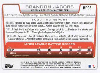 2012 Bowman - Prospects #BP93 Brandon Jacobs Back