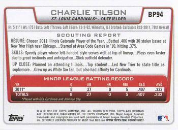 2012 Bowman - Prospects #BP94 Charlie Tilson Back