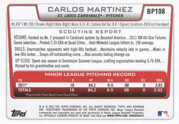 2012 Bowman - Prospects #BP108 Carlos Martinez Back