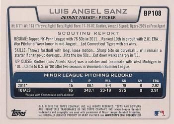 2012 Bowman - Prospects #BP108 Luis Angel Sanz Back
