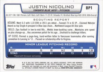 2012 Bowman - Prospects #BP1 Justin Nicolino Back