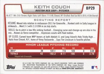 2012 Bowman - Prospects #BP29 Keith Couch Back