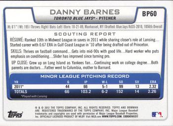 2012 Bowman - Prospects #BP60 Danny Barnes Back