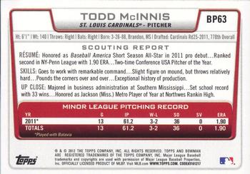 2012 Bowman - Prospects #BP63 Todd McInnis Back
