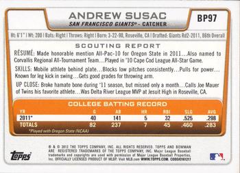 2012 Bowman - Prospects #BP97 Andrew Susac Back