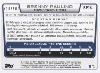 2012 Bowman - Prospects Blue #BP14 Brenny Paulino Back