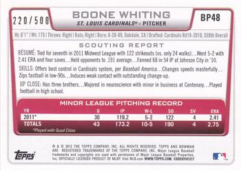 2012 Bowman - Prospects Blue #BP48 Boone Whiting Back