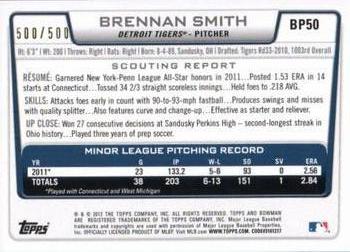2012 Bowman - Prospects Blue #BP50 Brennan Smith Back