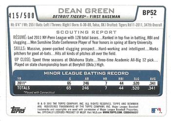 2012 Bowman - Prospects Blue #BP52 Dean Green Back
