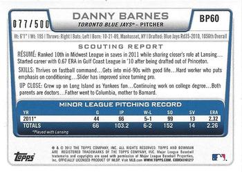 2012 Bowman - Prospects Blue #BP60 Danny Barnes Back
