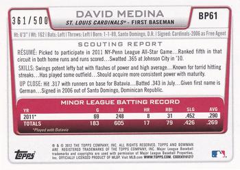 2012 Bowman - Prospects Blue #BP61 David Medina Back